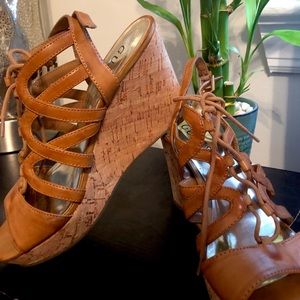 Guess Lace-Up Leather Wedges